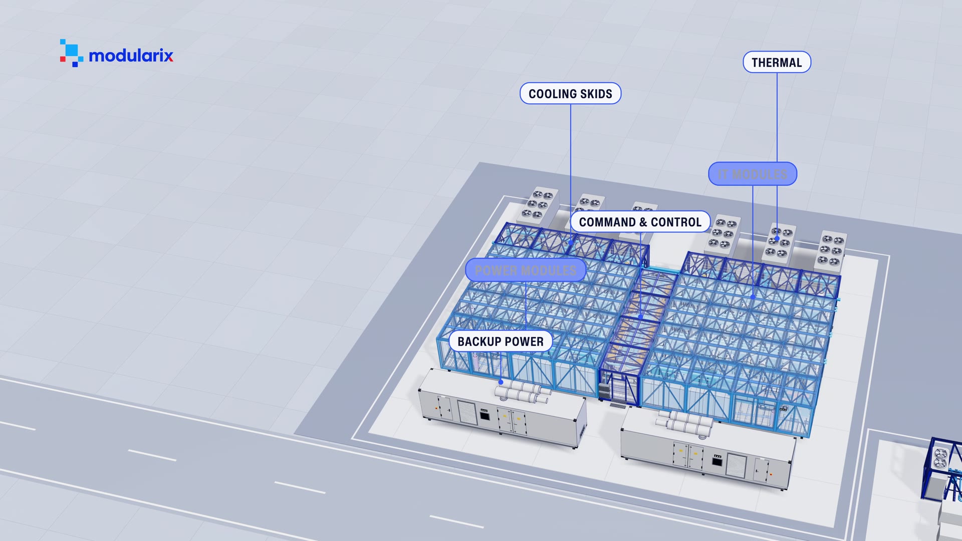 The full site assembled, with each system labelled