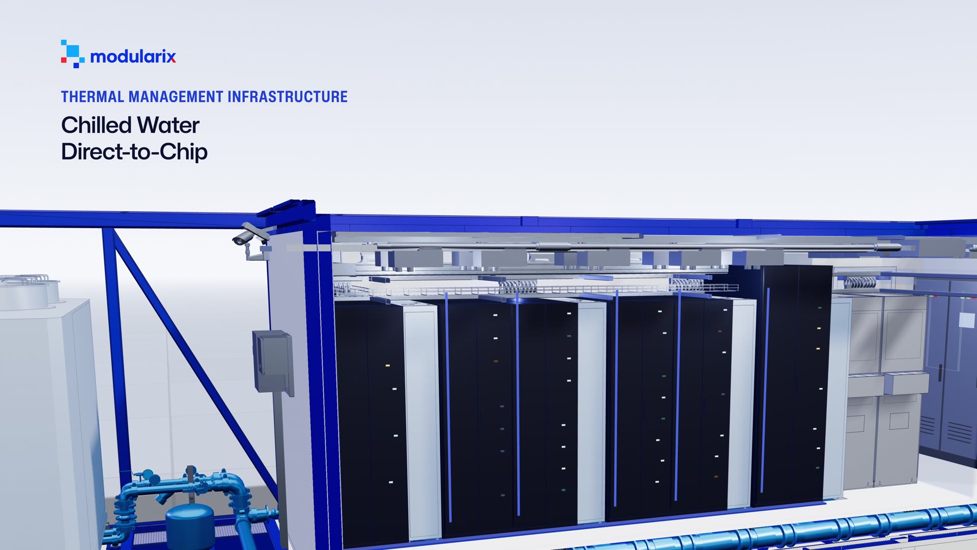 Inside a Modularix module: chilled-water, direct-to-chip cooling