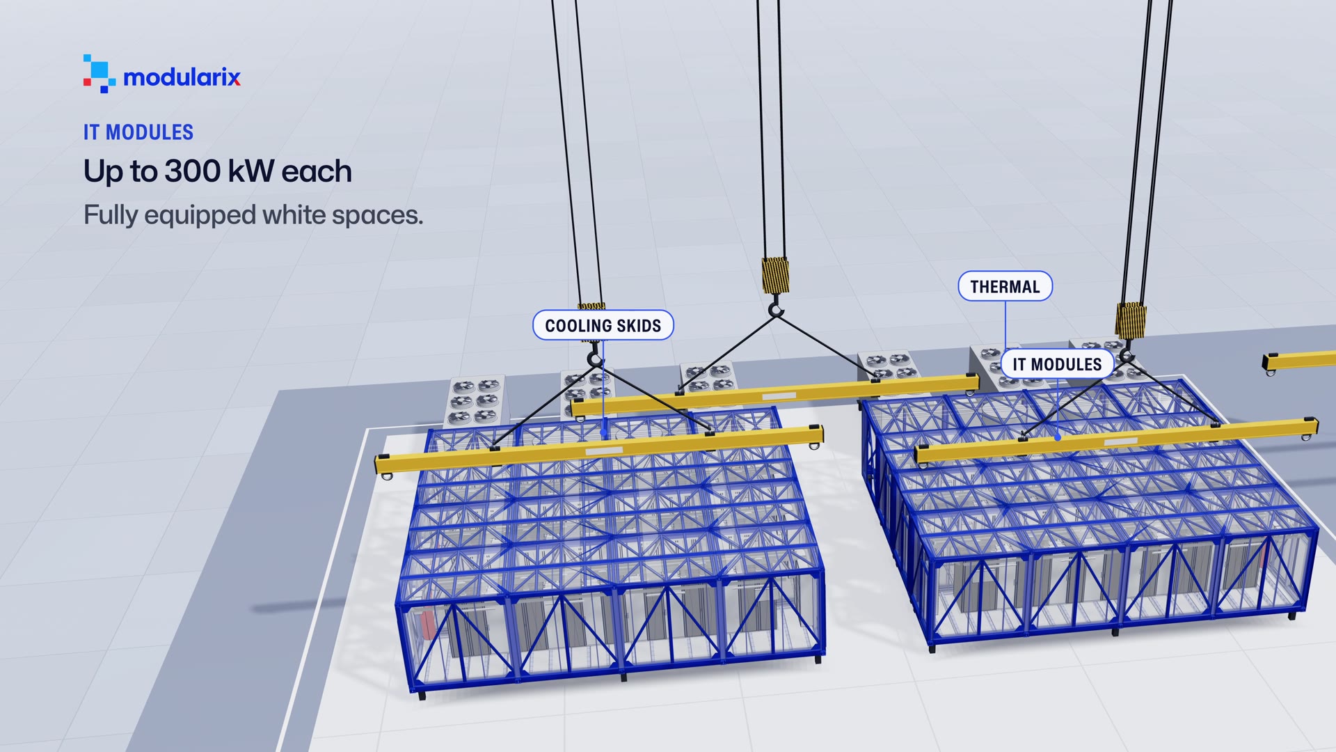 IT modules, cooling skids and thermal units lowered into place